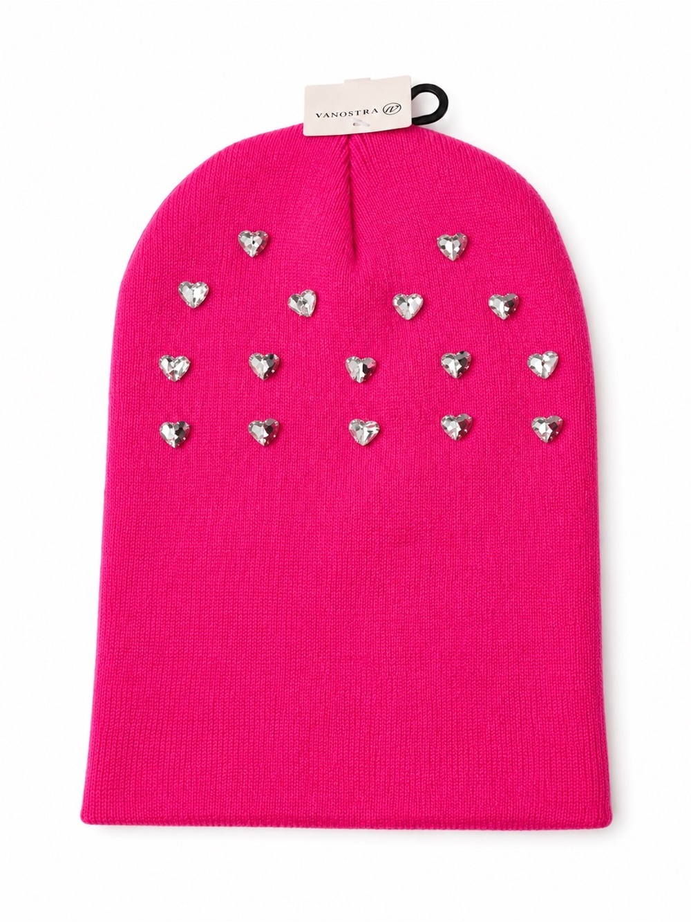 Versona Hot Pink Beanie with Heart Rhinestones
